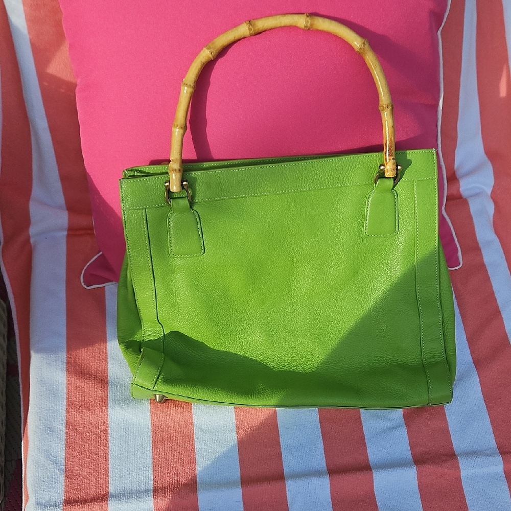 Trina Turk Vibrant Green Tote with Bamboo Handle